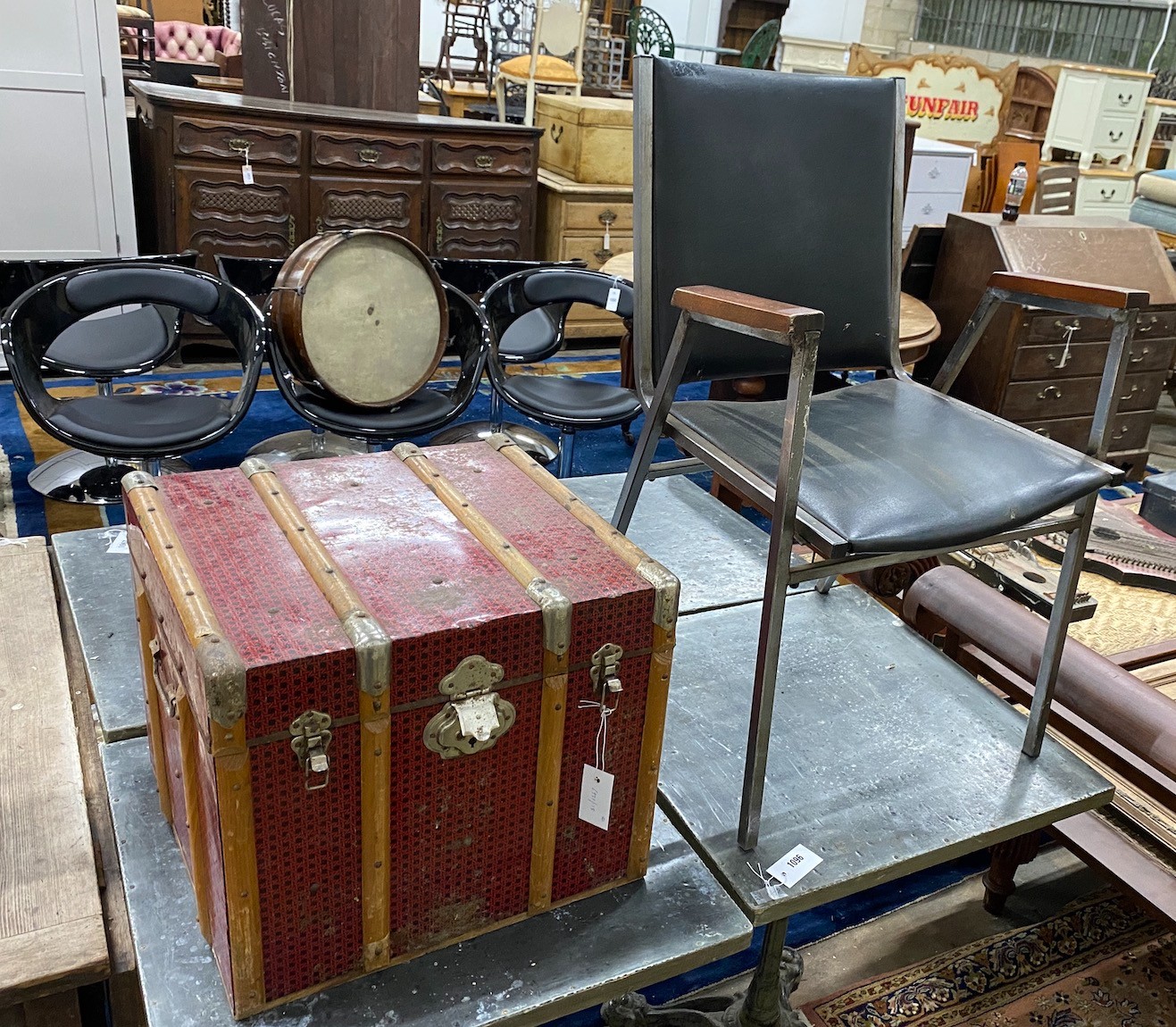 A simulated rattan box, 46cm and a metal frame desk chair